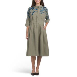 NANCY YANG Green Printed Midi Dress
